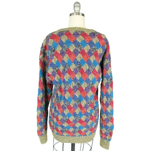 Vtg Northern Isles Size M Chunky Hand Knit Cotton Blend Diamond Tunic Sweater - Picture 3 of 4